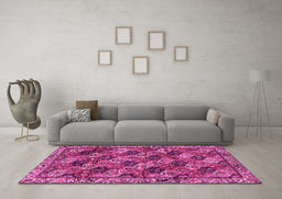 Machine Washable Persian Pink Traditional Rug in a Living Room, wshtr4332pnk