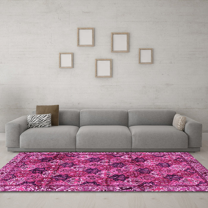 Machine Washable Persian Pink Traditional Rug in a Living Room, wshtr4332pnk