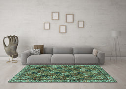 Machine Washable Persian Turquoise Traditional Area Rugs in a Living Room,, wshtr4332turq