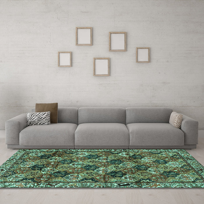 Machine Washable Persian Turquoise Traditional Area Rugs in a Living Room,, wshtr4332turq