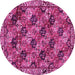 Round Machine Washable Persian Pink Traditional Rug, wshtr4332pnk