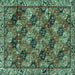 Square Machine Washable Persian Turquoise Traditional Area Rugs, wshtr4332turq