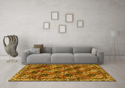 Machine Washable Persian Yellow Traditional Rug in a Living Room, wshtr4332yw