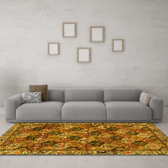 Machine Washable Persian Yellow Traditional Rug in a Living Room, wshtr4332yw
