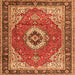 Round Machine Washable Persian Orange Traditional Area Rugs, wshtr4333org