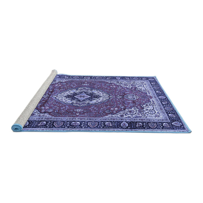 Sideview of Machine Washable Persian Blue Traditional Rug, wshtr4333blu