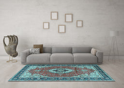 Machine Washable Persian Light Blue Traditional Rug in a Living Room, wshtr4333lblu