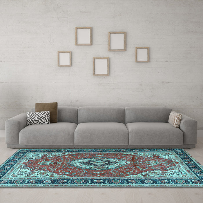 Machine Washable Persian Light Blue Traditional Rug in a Living Room, wshtr4333lblu