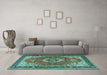 Machine Washable Persian Turquoise Traditional Area Rugs in a Living Room,, wshtr4333turq