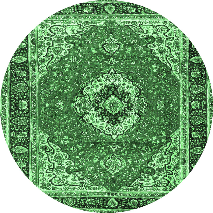 Round Persian Emerald Green Traditional Rug, tr4333emgrn