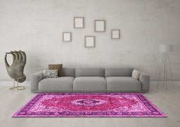 Machine Washable Persian Pink Traditional Rug in a Living Room, wshtr4333pnk
