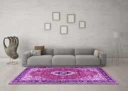 Machine Washable Persian Purple Traditional Area Rugs in a Living Room, wshtr4333pur