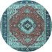 Round Machine Washable Persian Light Blue Traditional Rug, wshtr4333lblu