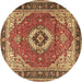 Round Machine Washable Persian Brown Traditional Rug, wshtr4333brn