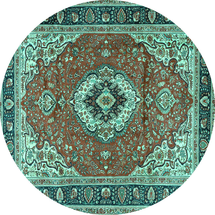 Round Machine Washable Persian Turquoise Traditional Area Rugs, wshtr4333turq