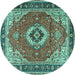 Round Machine Washable Persian Turquoise Traditional Area Rugs, wshtr4333turq