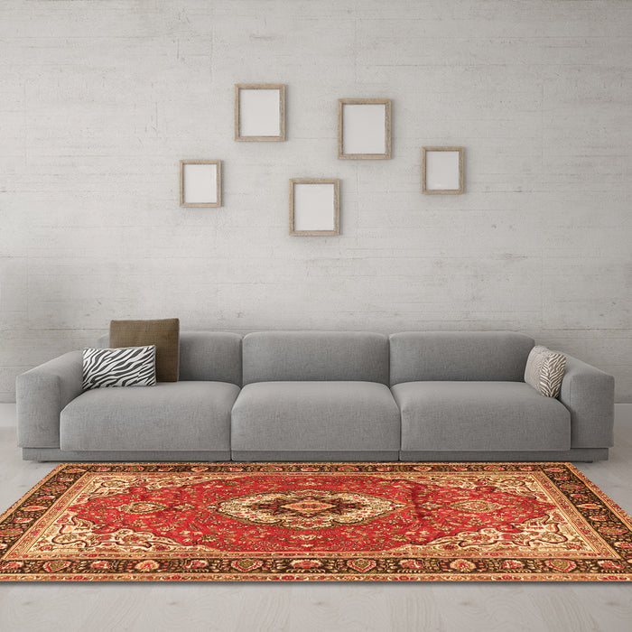 Machine Washable Persian Orange Traditional Area Rugs in a Living Room, wshtr4333org