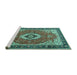 Sideview of Machine Washable Persian Turquoise Traditional Area Rugs, wshtr4333turq