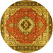 Round Machine Washable Persian Yellow Traditional Rug, wshtr4333yw