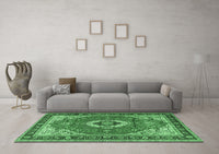 Machine Washable Persian Emerald Green Traditional Rug, wshtr4333emgrn