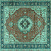 Square Machine Washable Persian Turquoise Traditional Area Rugs, wshtr4333turq