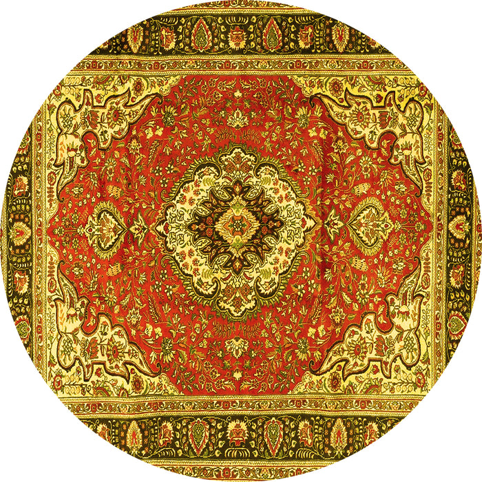 Round Persian Yellow Traditional Rug, tr4333yw