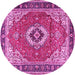 Round Machine Washable Persian Pink Traditional Rug, wshtr4333pnk