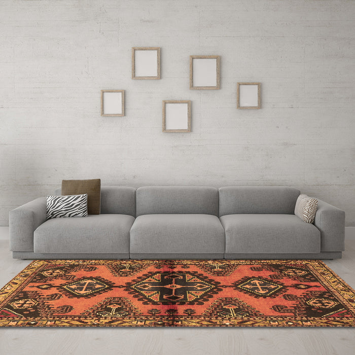 Machine Washable Persian Brown Traditional Rug in a Living Room,, wshtr4334brn