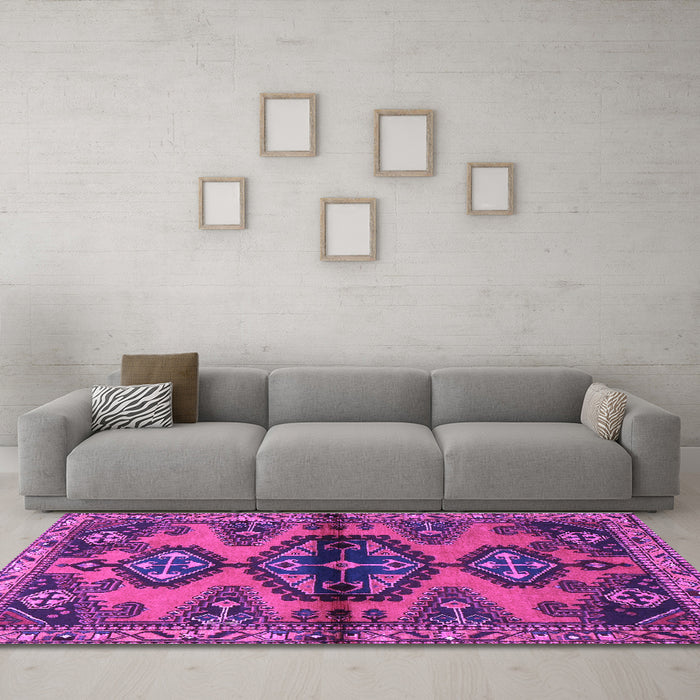 Machine Washable Persian Purple Traditional Area Rugs in a Living Room, wshtr4334pur