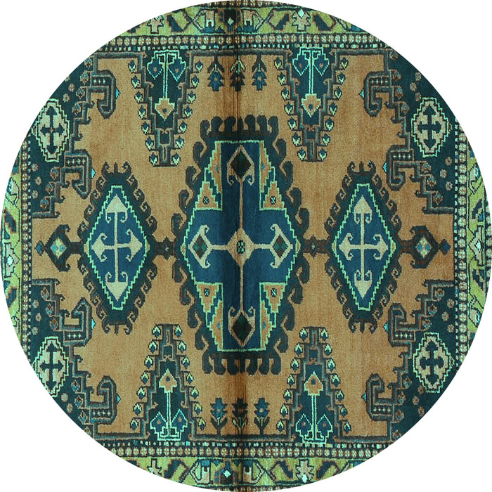 Round Machine Washable Persian Turquoise Traditional Area Rugs, wshtr4334turq