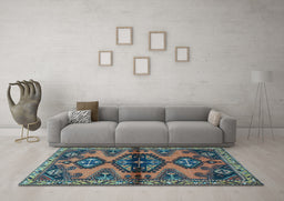 Machine Washable Persian Light Blue Traditional Rug in a Living Room, wshtr4334lblu