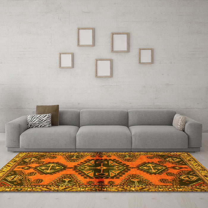 Machine Washable Persian Yellow Traditional Rug in a Living Room, wshtr4334yw