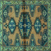 Square Machine Washable Persian Turquoise Traditional Area Rugs, wshtr4334turq