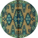 Round Persian Turquoise Traditional Rug, tr4334turq