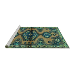Sideview of Machine Washable Persian Turquoise Traditional Area Rugs, wshtr4334turq