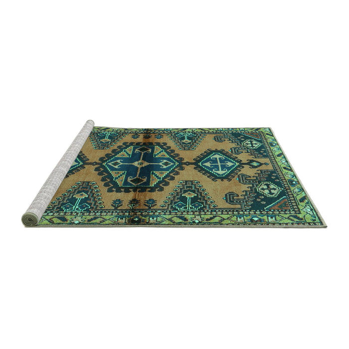 Sideview of Machine Washable Persian Turquoise Traditional Area Rugs, wshtr4334turq