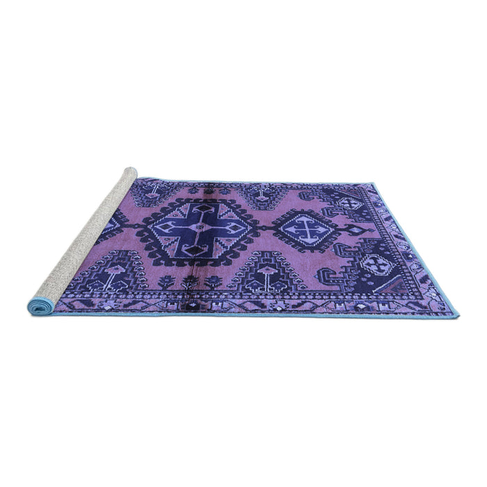 Sideview of Machine Washable Persian Blue Traditional Rug, wshtr4334blu