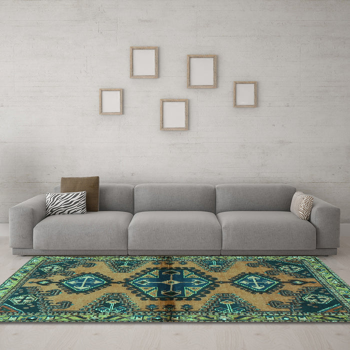 Machine Washable Persian Turquoise Traditional Area Rugs in a Living Room,, wshtr4334turq