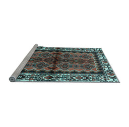 Sideview of Machine Washable Persian Light Blue Traditional Rug, wshtr4335lblu