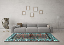 Machine Washable Persian Light Blue Traditional Rug in a Living Room, wshtr4335lblu