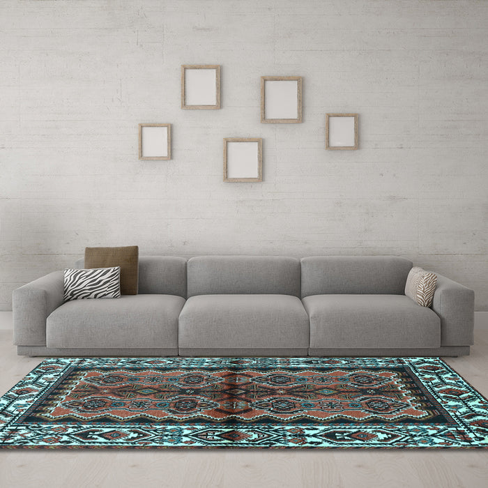 Machine Washable Persian Light Blue Traditional Rug in a Living Room, wshtr4335lblu