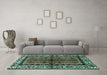 Machine Washable Persian Turquoise Traditional Area Rugs in a Living Room,, wshtr4335turq