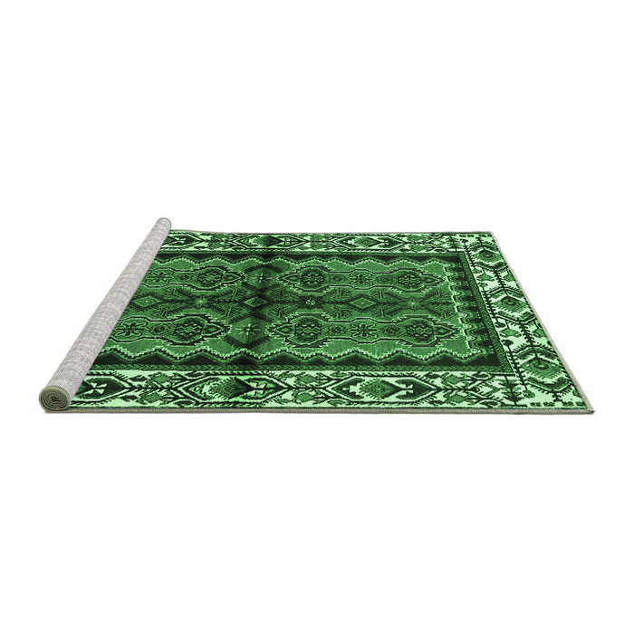 Sideview of Machine Washable Persian Emerald Green Traditional Area Rugs, wshtr4335emgrn