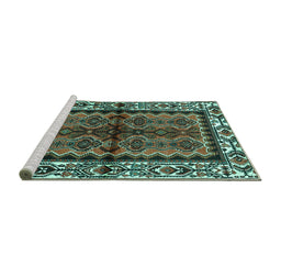 Sideview of Machine Washable Persian Turquoise Traditional Area Rugs, wshtr4335turq
