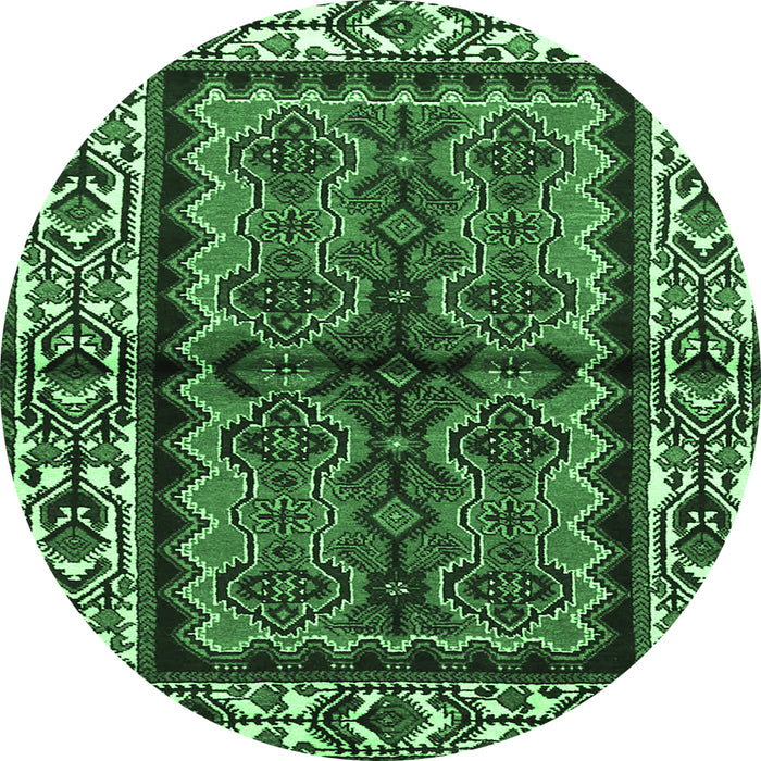 Round Persian Emerald Green Traditional Rug, tr4335emgrn