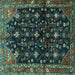 Square Machine Washable Persian Turquoise Traditional Area Rugs, wshtr4336turq