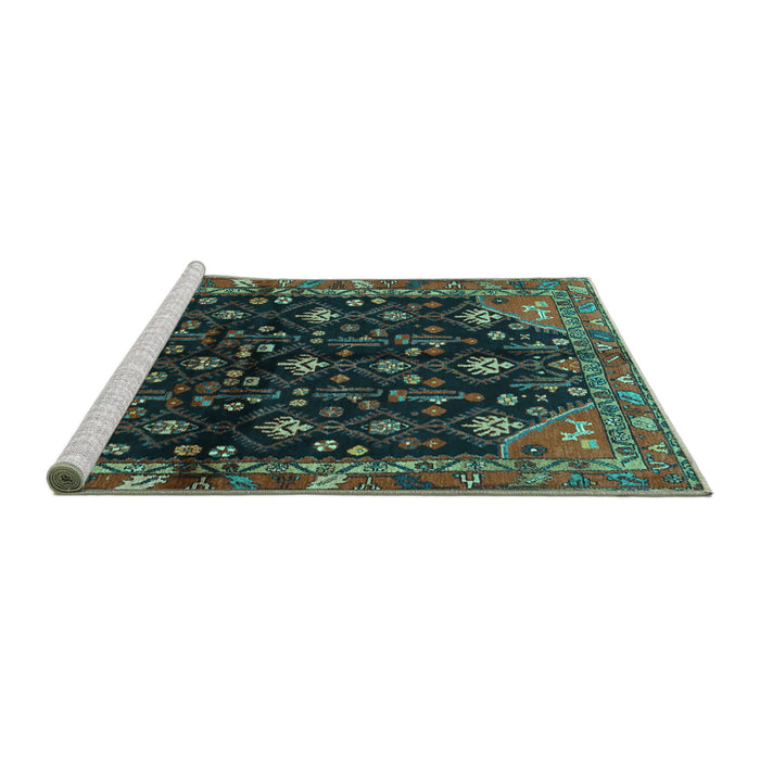 Sideview of Machine Washable Persian Turquoise Traditional Area Rugs, wshtr4336turq