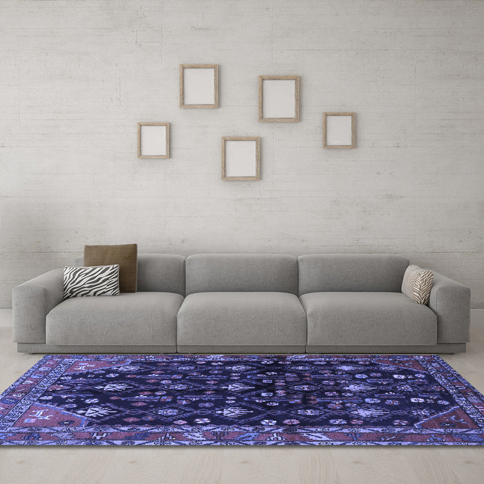 Machine Washable Persian Blue Traditional Rug in a Living Room, wshtr4336blu
