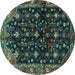 Round Machine Washable Persian Turquoise Traditional Area Rugs, wshtr4336turq