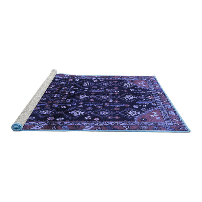 Sideview of Machine Washable Persian Blue Traditional Rug, wshtr4336blu